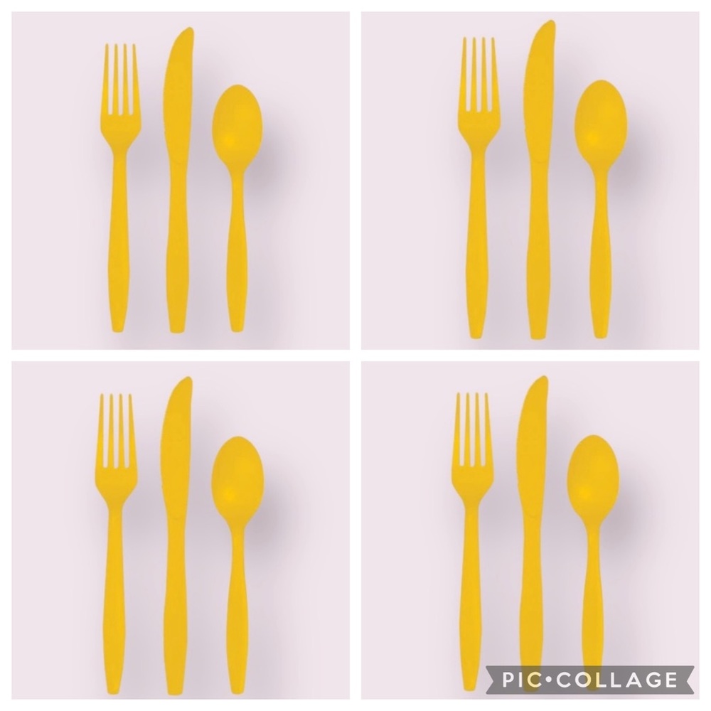 Yellow Party Cutlery, 72pc Plastic NWT Cutlery Set, Plastic Spoons Knives, Forks